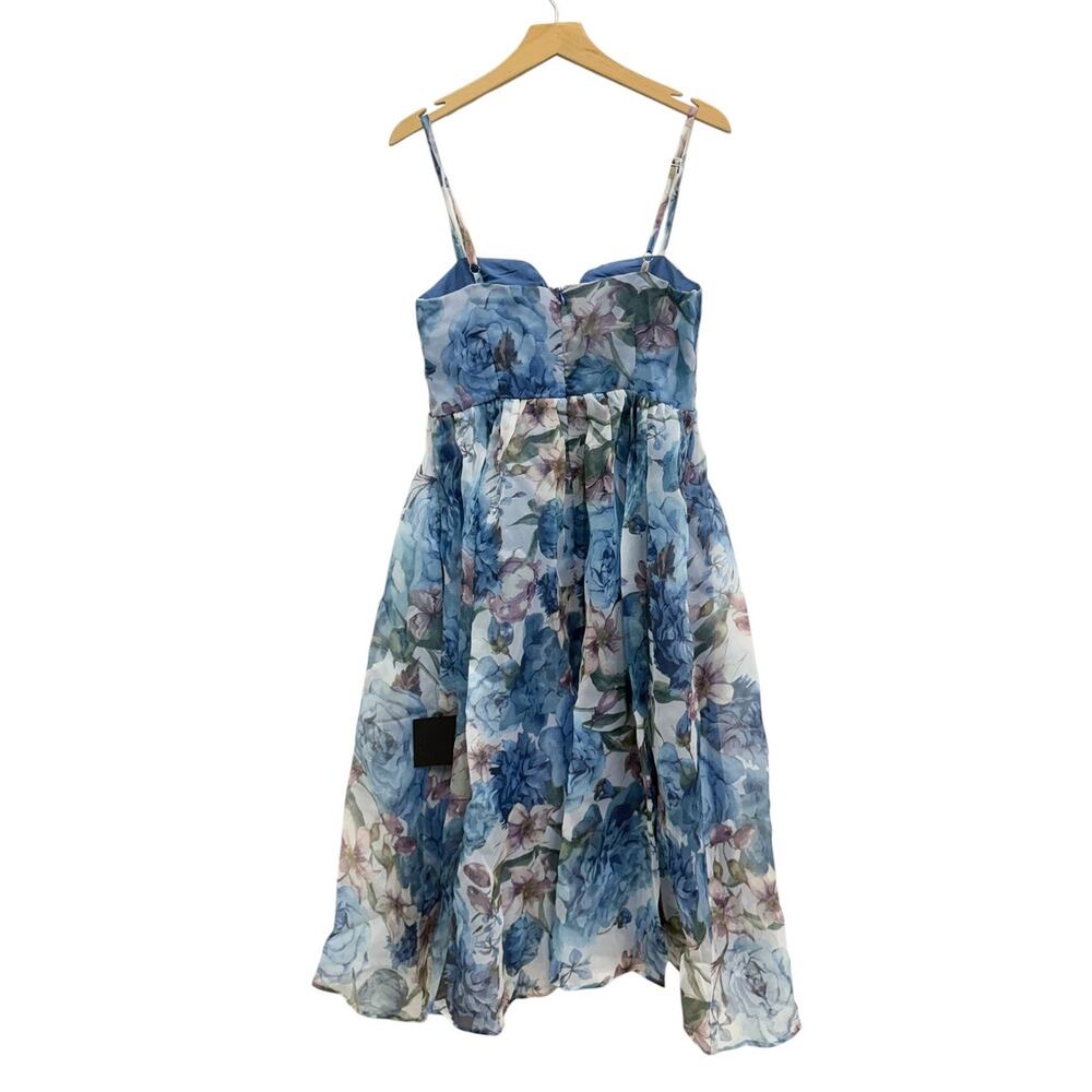 Lulus Cherished Aura Blue Multi Floral Organza Bustier Midi Dress size L NWT - Picture 2 of 6